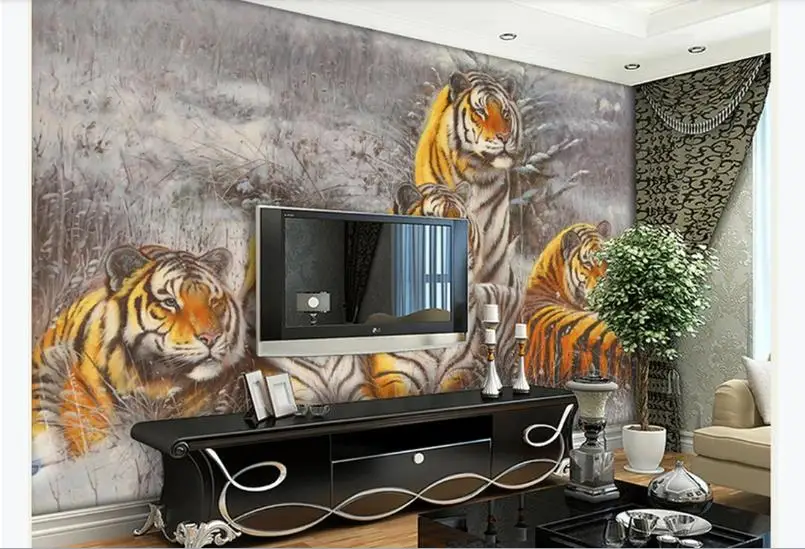 3D настенные фрески дизайн масляная печать тигры детские обои Современная