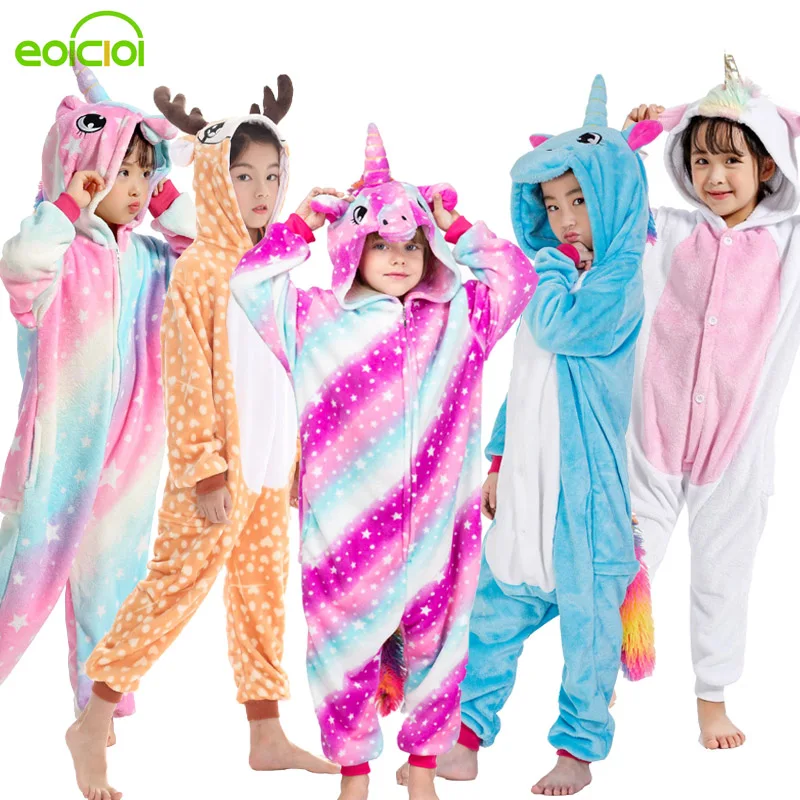 кигуруми НОВЫЕ дети единорог динозавр пижамы комбинезон зима теплое животное