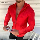 Мужская пляжная рубашка с капюшоном и длинными рукавами, повседневная приталенная однотонная блузка на молнии, одежда для улицы, осень 2021