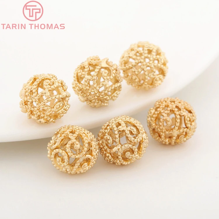 Круглые бусины для браслета с покрытием из латуни 10 мм 24 К 6 шт. | Украшения и