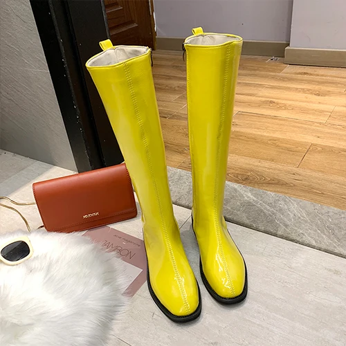 Yellow Новинка года; цветные осенние сапоги; модные женские сапоги выше колена; женские сапоги; Цвет зеленый, желтый; сапоги синего, белого цвета; черные сапоги на платформе - Цвет: Yellow