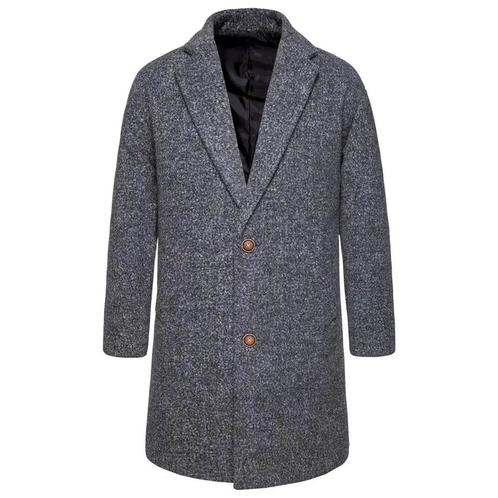 Зимнее шерстяное пальто 2019 мужское Новое повседневное Однотонное полупальто |