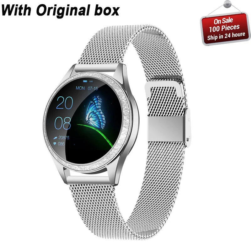 silver metal KW20 женские Смарт-часы, модный прекрасный браслет, монитор сердечного ритма, мониторинг сна, умные часы для IOS Android PK H8 S3 KW10, ремешок - Цвет: silver metal