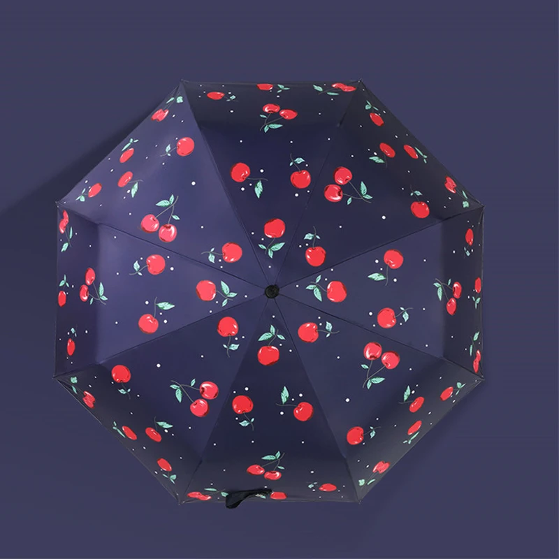 Зонт с вишней красного цвета для женщин компактный складной зонтик одной рукой и