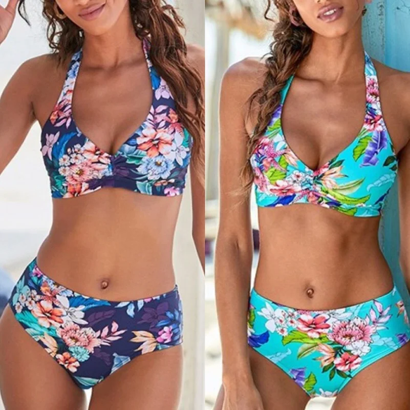 

Женский простой купальник с высокой талией и чашками пуш-ап