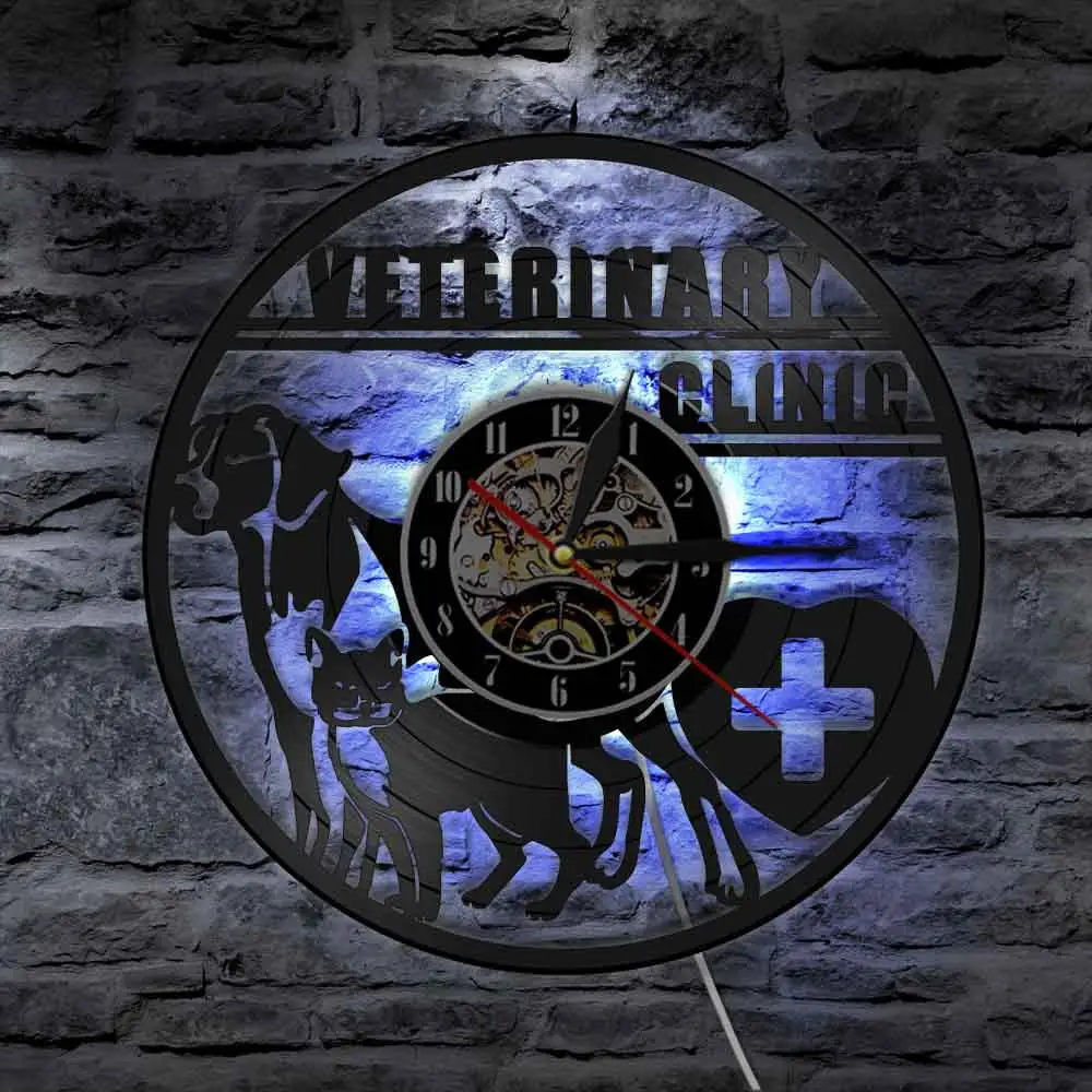 Veterinary Clinic Veterinarian Wall Watch Dogs And Cats Pet Care Animal Hospital Vinyl Record Clock Lovers Vet Gifts | Дом и сад