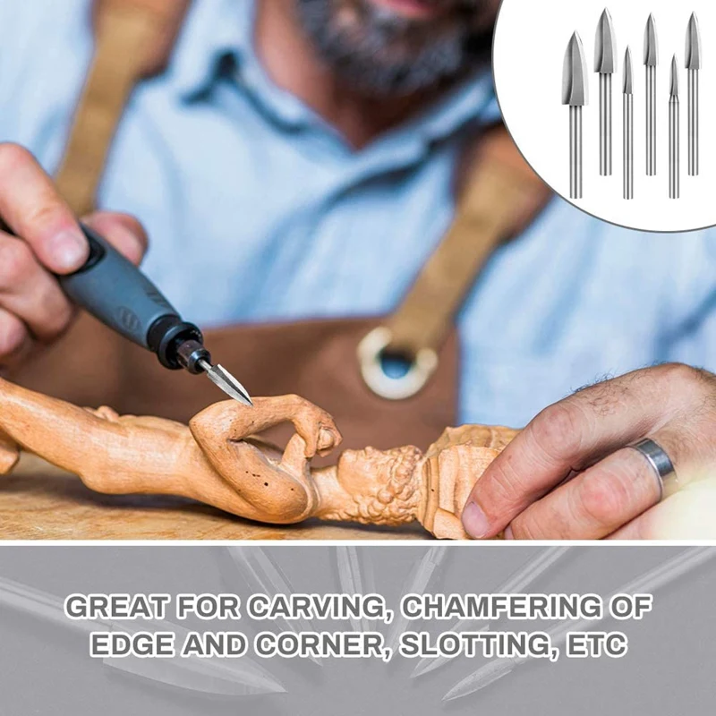 

6PCS Wood Carving Tools Wood Carving and Engraving Drill Accessories Bit Milling Cutter Carving Root Rotary Tools