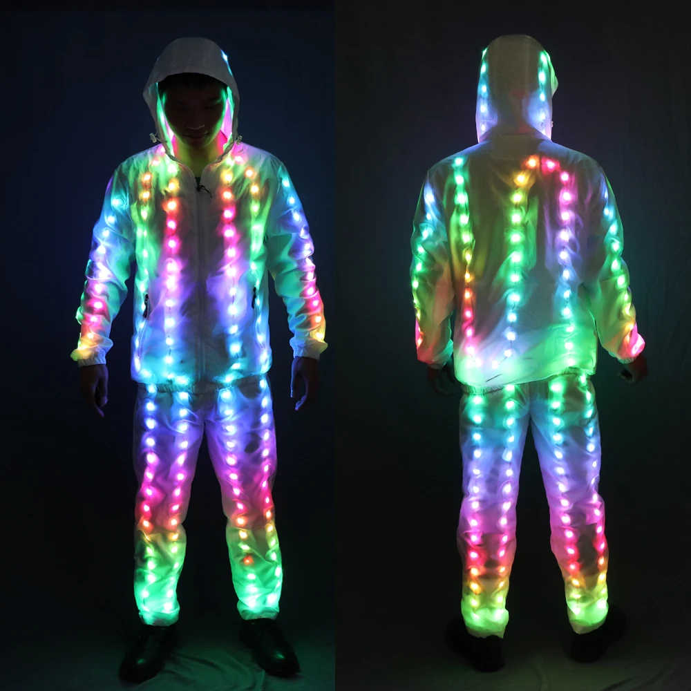 Chaqueta con luces LED a todo Color, abrigo, pantalones, traje de iluminaci&oacute;n para Rave, disfraz creativo para escenario exterior, vestido de lujo para fiesta de navidad-0