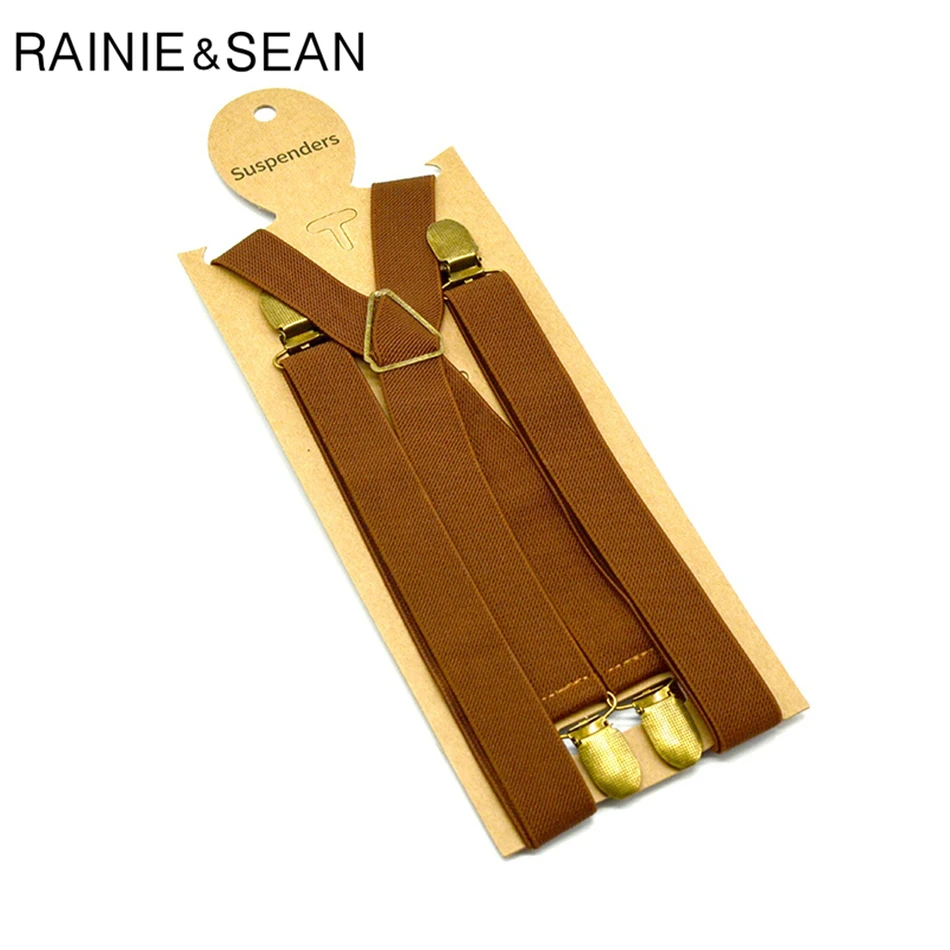 Renie SEAN Audlt набор мужских подтяжек с бабочкой, 4 зажима, коричневые подтяжки, Женский Брючный ремень, унисекс, подтяжки, мужские ремни, s пояс для подтяжек