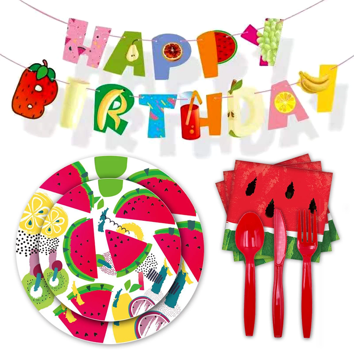 Летняя Гавайская одноразовая посуда с фруктовым принтом в виде Арбузов салфетки