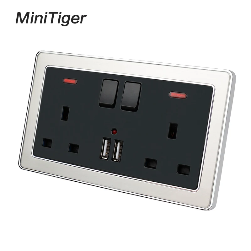 Настенная розетка Minitiger двойная фоторозетка с неоновым покрытием а черная из