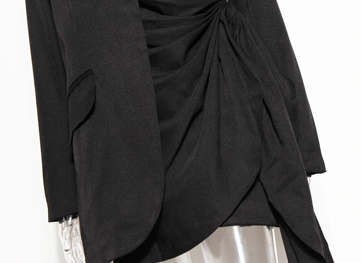 

DEAT Autumn And Spring Notched Collar Full Sleeves Pleated Asymmetrical Pocket Single Button Blazer Female Top 2021 WO03001L