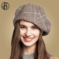 fs french artist wool berets hat for women female winter fashion black blue brown plaid painter octagonal hats casual caps