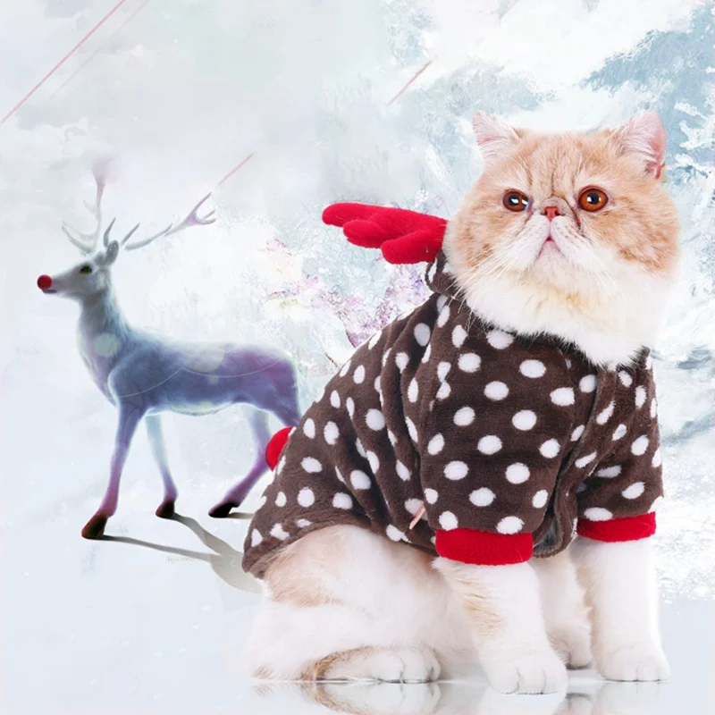

Cute Pet Cat Christmas Clothes Party Dress Up Reindeer Cosplay Costume Coat Hoodie Cats Small Dogs Puppy Warm Jumpsuit Jacket