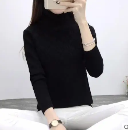 Плотный теплый свитер с высоким воротником женский осенне-зимний вязаный