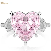 wong rain romantic 100 925 sterling silver heart pink sapphire gemstone wedding engagement diamonds ring fine jewelry wholesale