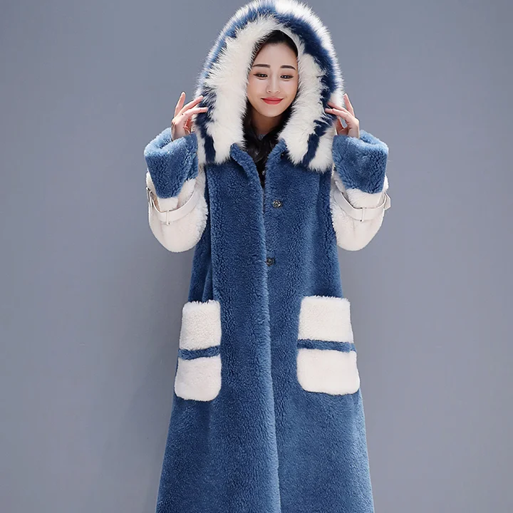 Женское зимнее пальто 2019 из натурального Лисьего меха с капюшоном и натуральным