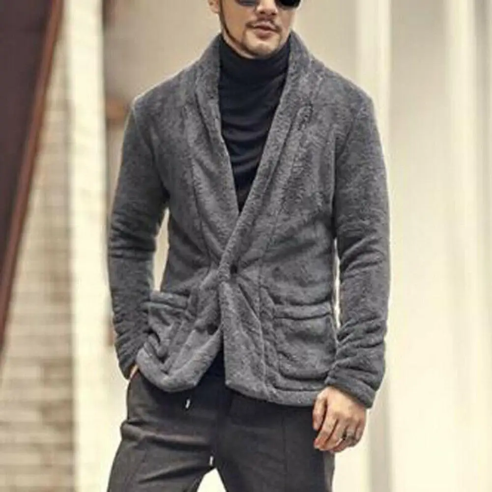 Мужской тренд зима сплошной цвет длинный рукав искусственный кнопки для меха