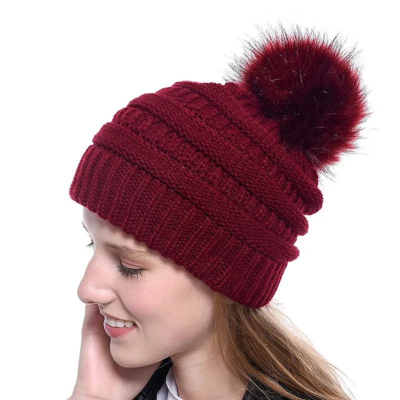 

2020 new hot Winter Hat Women's knitted fluffy hat lazy Beanie skullies velvet lined women's warm soft hat Korean red hat