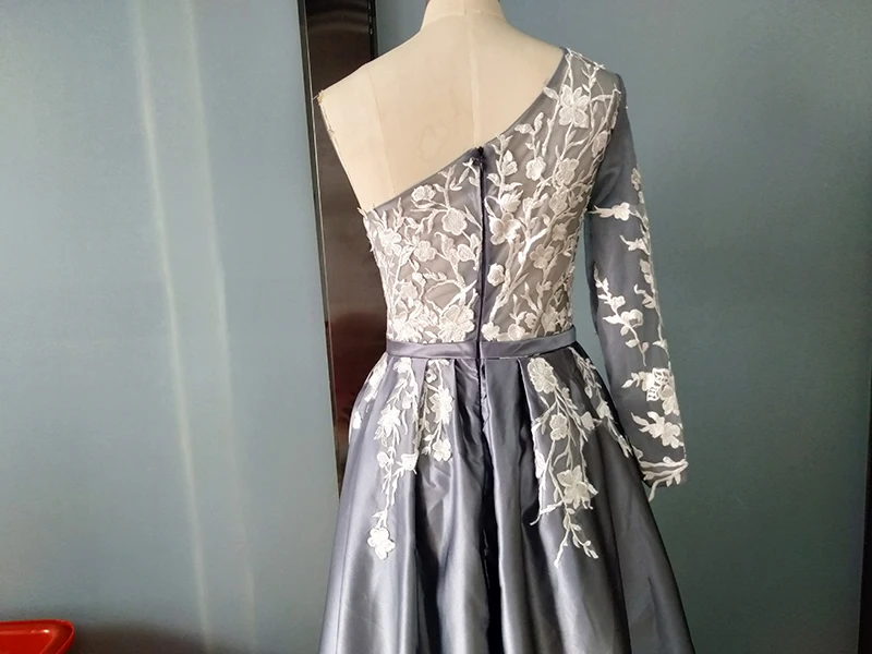 Verngo/серые атласные вечерние платья с аппликацией, торжественное платье с одним плечом, длинное модное вечернее платье