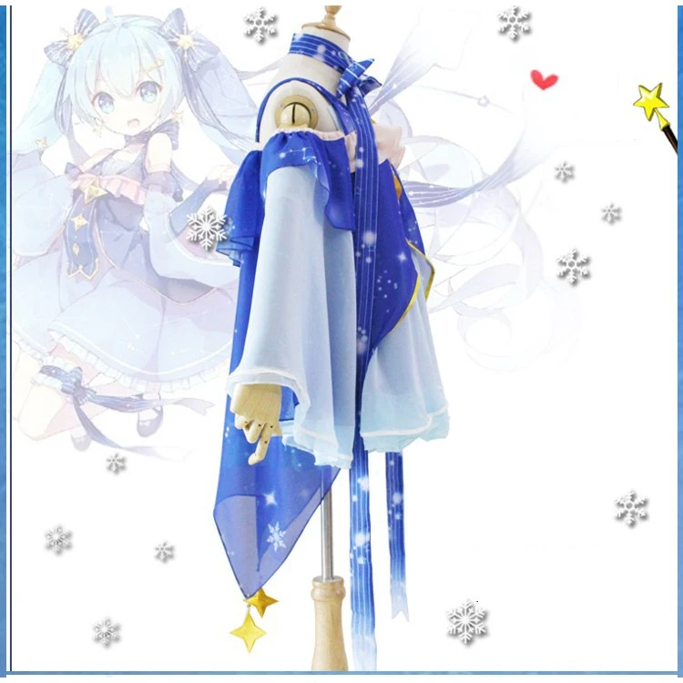 

Virtual Singer Snow Miku Cosplay Full Suit VOCALOID Miku Wig Costume Star and Snow Princess Dress Cos Props Performance Party