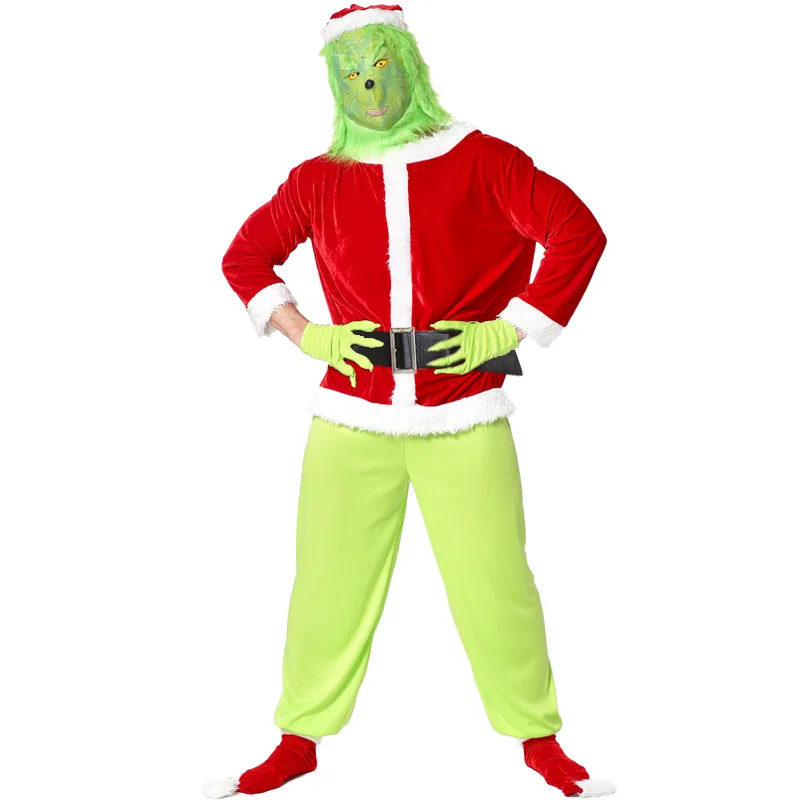 Men Grinch Costume Christmas Santa Claus Costume Adult Plus Size Xmas Outfit 2022 New Arrivla