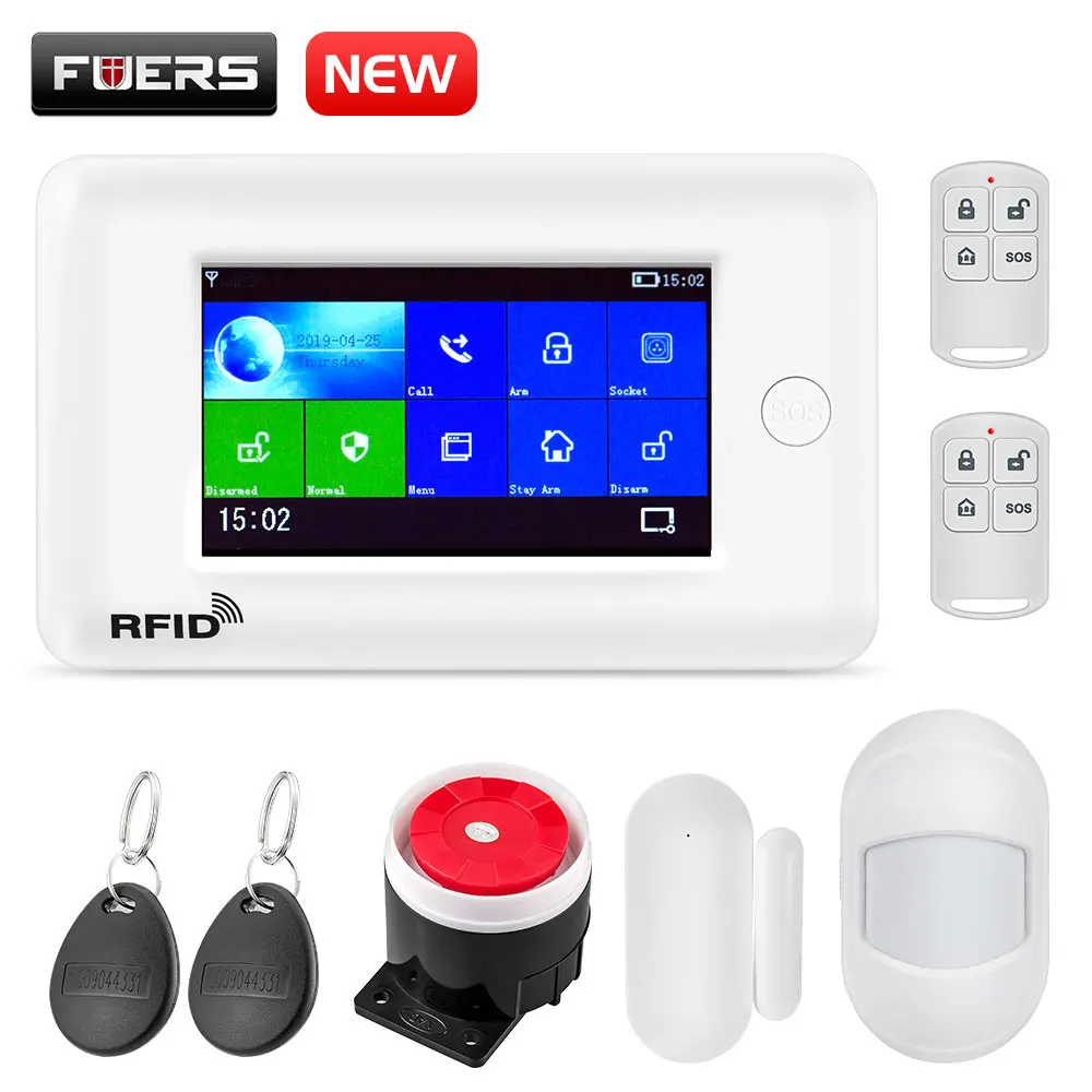KIT1 FUERS wifi GSM домашняя система охранной сигнализации Мини PIR детектор движения GPRS 4,3 дюймов TFT цветной экран приложение RFID контроль 10 языков - Цвет: KIT1