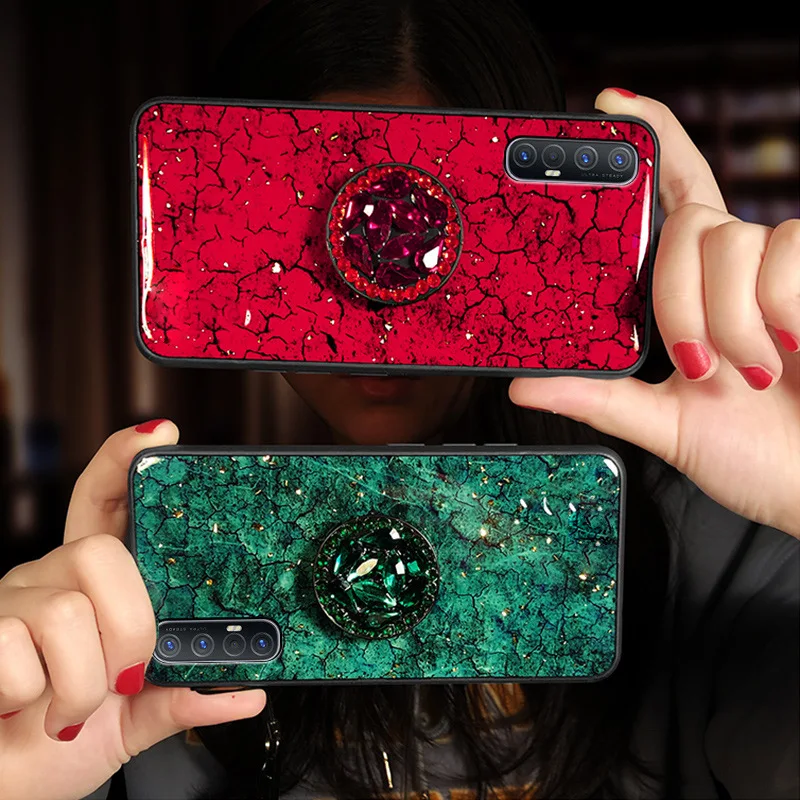 Epoxy Gold Foil Gem Glitter Case For OPPO A15 A53 A52 A93 A73 A5 A9 2020 A32 F17 Reno 5 4 3 ACE 2 2Z 4SE Pro A7 F11 A8 A1K A91