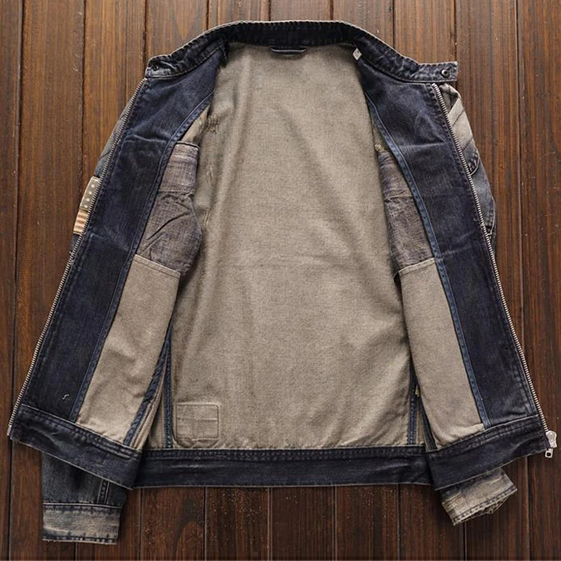 Мужская джинсовая куртка облегающая с американским флагом в стиле ретро A192 |