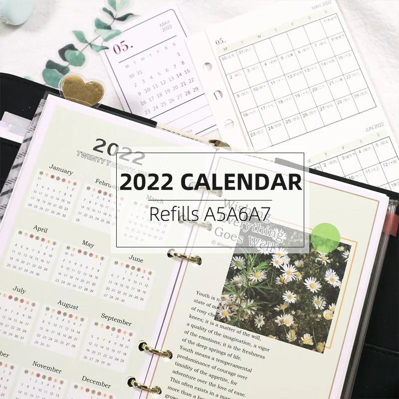 

Бумага для заправки MyPretties, 2022, 2021 год, календарь, индексный разделитель для A5, A6, 6 отверстий, блокнот-органайзер, наполнительная бумага