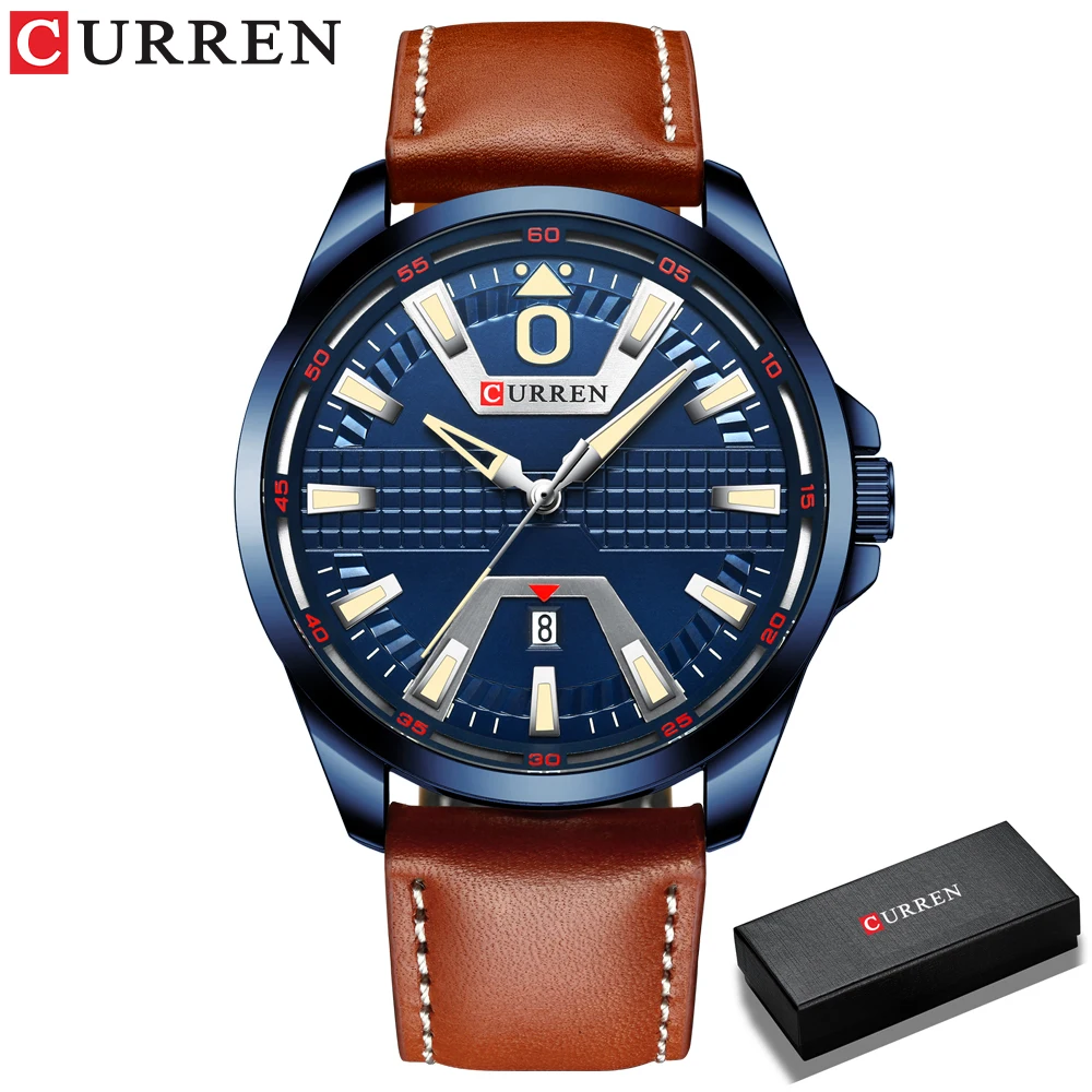 Часы CURREN Мужские кварцевые с кожаным ремешком брендовые Роскошные спортивные
