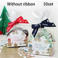 christmas transparent machine sealed flat pocket with cardboard candy cookie gift bag christmas clear sack new year 2022