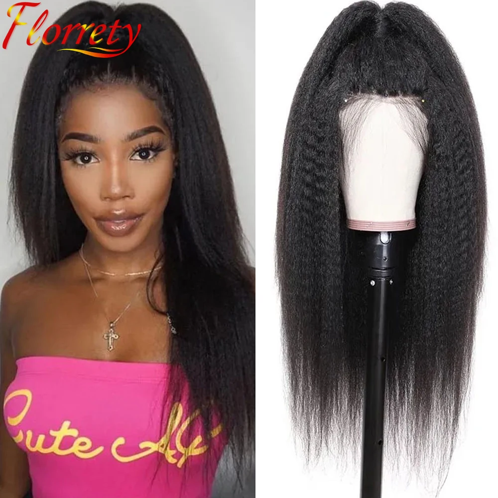 

Kinky Straight Lace Front Wig 13x4 Yaki Lace Frontal Brazilian Human Hair Lacefront Closure 4x4 Pre Plucked Wigs For Black Women