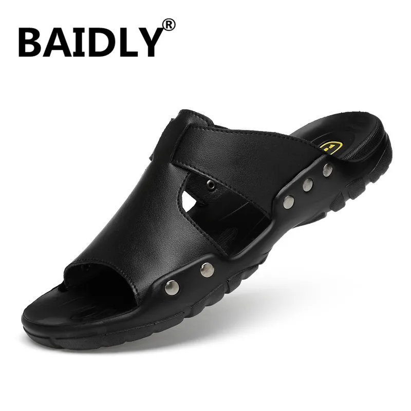 Мужские шлепанцы из натуральной кожи летние массажные Шлепанцы мягкой большие