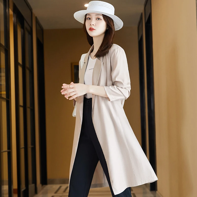 

2021 Autumn Blazers Women Long sleeve jacket Casual Tops Female Loose Simple All-match Soild Blazers Windbreaker Coat with Belt