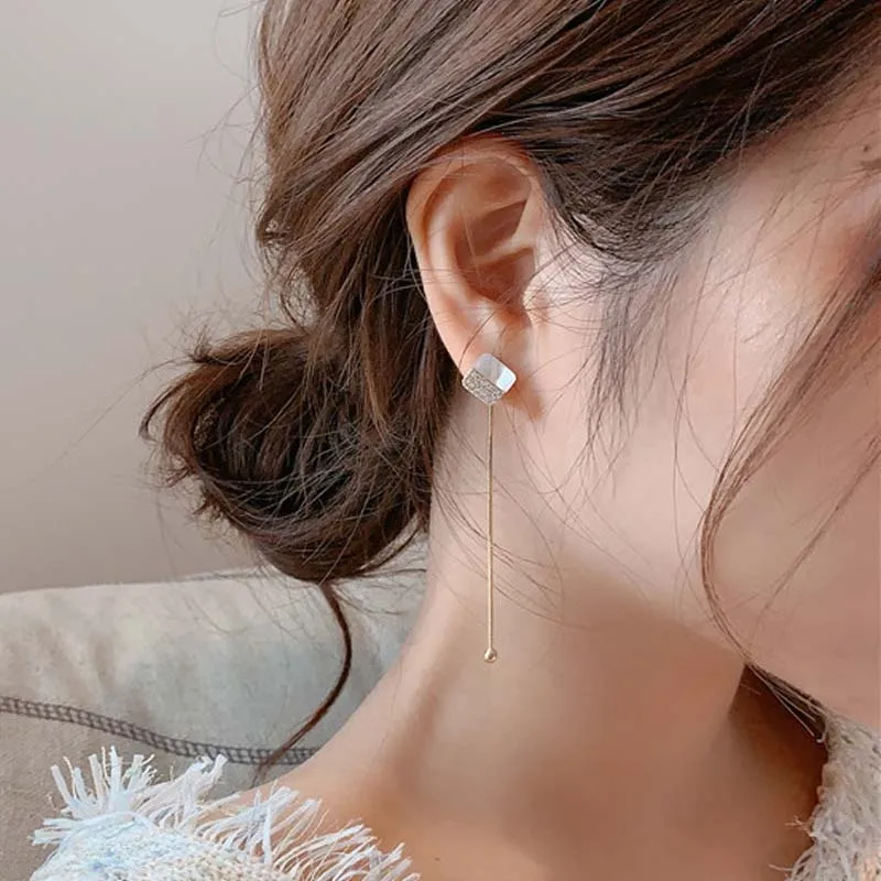 Женские длинные серьги подвески с опалом в виде кошачьих глаз ювелирное изделие