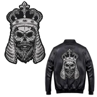big punk crown skull patch iron biker back patch badge large embroidery patches for clothes jacket jeans applique