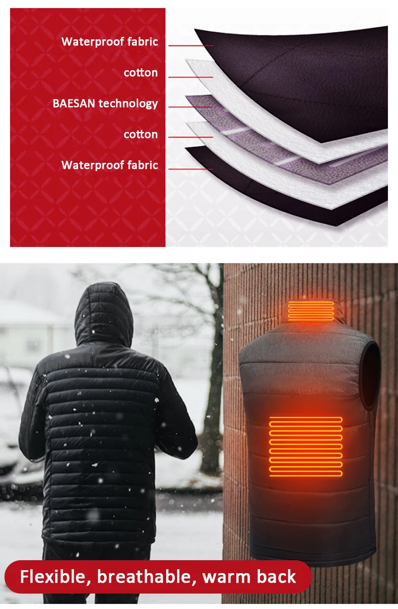 

High Quality Electric heating outdoor sports coat winter coat with cap and USB electric heating Hiking Vests for Man New