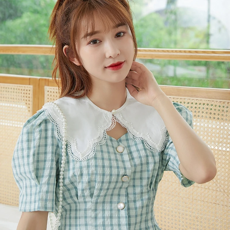 

Women Cotton Lace Fake Collar Blouse Cloud Shoulder Wrap Cover Female Girls Casual Single Layer Ruffles Detachable False Collar