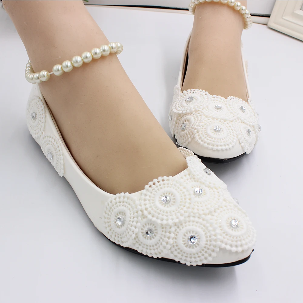 BaoYaFang Rhinestone Pearl foot chain high heel women's white handmade wedding shoes