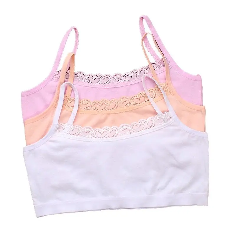 Sujetador para ni&ntilde;as adolescentes, camisola, ropa interior para ni&ntilde;os, modelo de algod&oacute;n puro, Color s&oacute;lido, encaje, chaleco para ni&ntilde;os peque&ntilde;os, Sujetadores, Ropa interior para ni&ntilde;os-0
