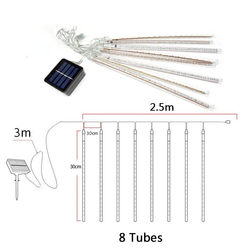 Гирлянда-метеоритный дождь на солнечной батарее 30 см светодиодная