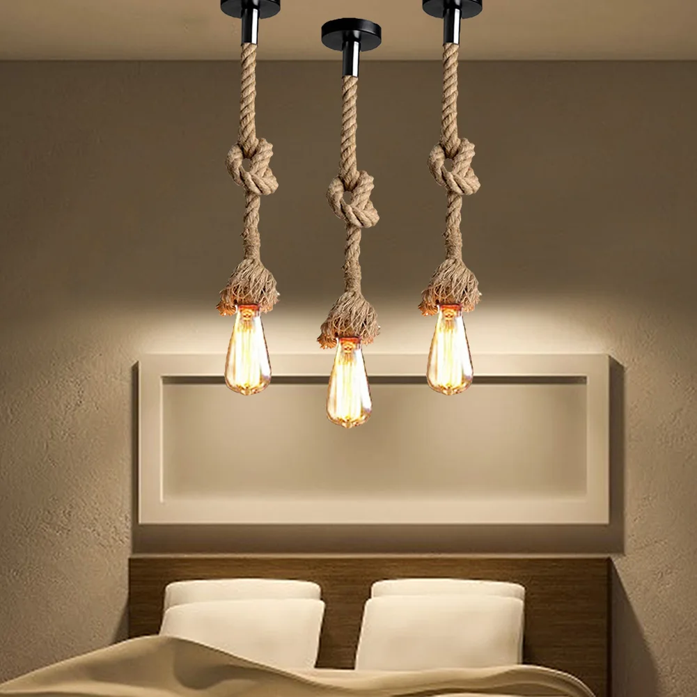 

Vintage Hemp Rope Pendant Light E27 Base Loft Creative Personality Industrial Pendant Lamp for Restaurant Coffee Shop Light