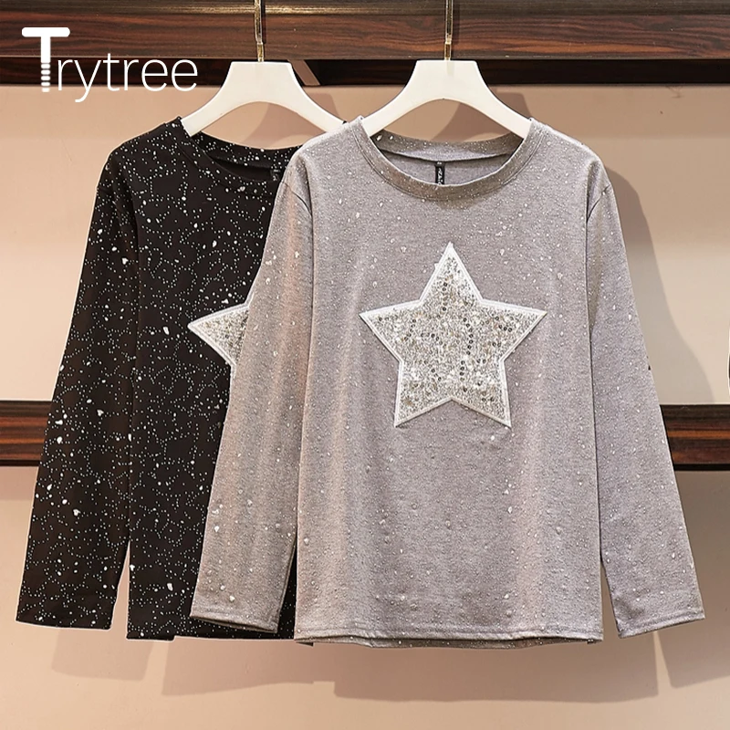 Trytree 2019 осенние женские топы с блестящими блестками и рисунком звезды