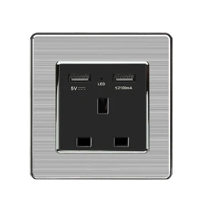 2 USB UK 86 Тип немецкий светодиодный случайный точечный переключатель зеркало акриловая Бытовая нержавеющая сталь матовая панель 2 банды 1 способ переключатель ЕС розетка - Цвет: 2 USB UK