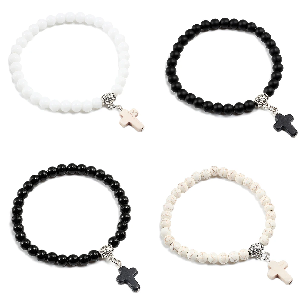 Винтажный крест натуральный камень Бусины Браслет Подвески для мужчин черный