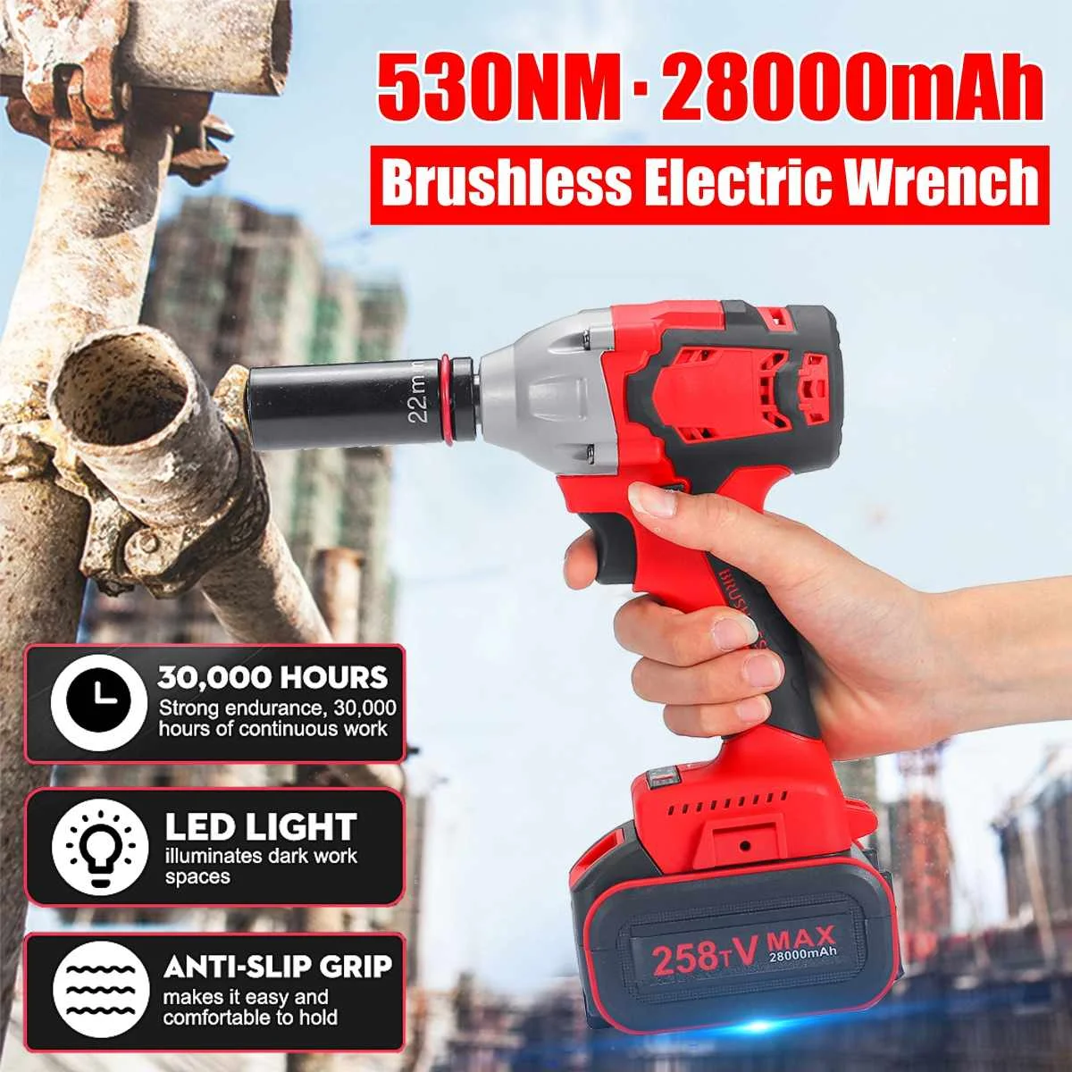 21V 8AH бесщеточный беспроводной ударный электрический ключ 530Nm 28000mah крутящий момент бытовой автомобиль/SUV колесо 1/" торцевой ключ электроинструмент
