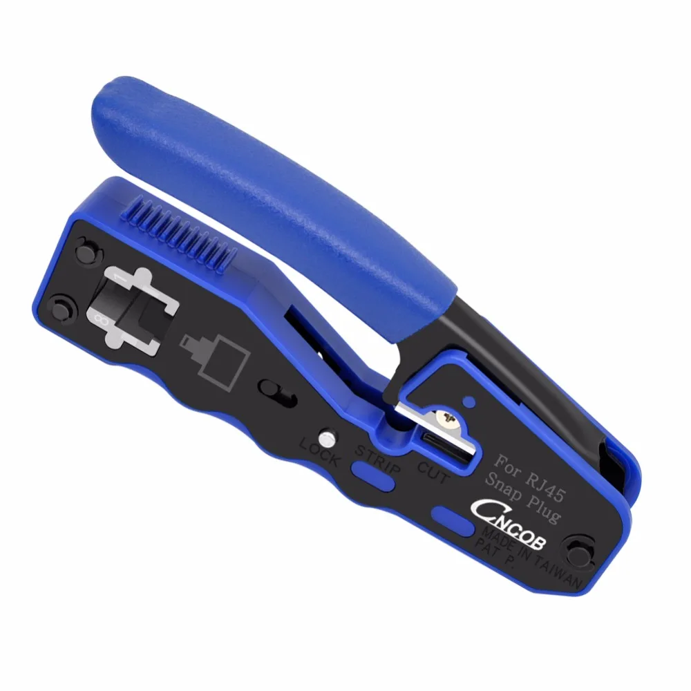 

RJ45 Crimper tool Kit for Cat5 Cat6 Cat6a Pass Through Connectors Shielded Modular Plugs 8P8C Crimp Tool Blue