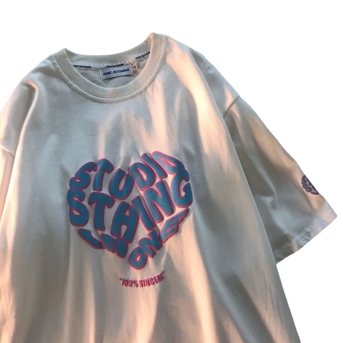 

Cotton Foam Love Milk Blue Short-sleeved Half-sleeved Couple T-shirt Female Harajuku Loose Printing Casual Oversized T-shirt Top