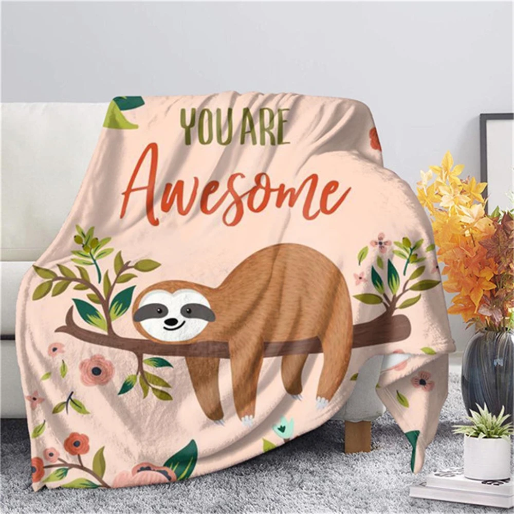 

Funny Little Sloth Flannel Blanket Warm Bedroom Animal Throw Blanket on Bed Sofa Bedding Travel Blanket for Adult Kid Quilt
